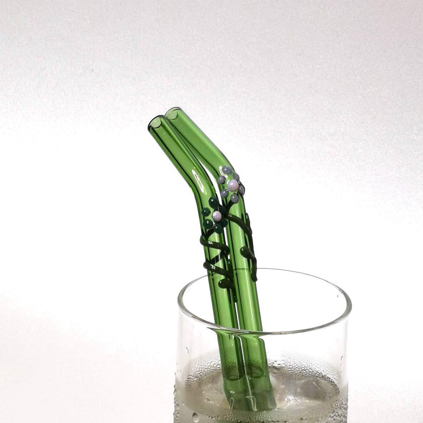 Glass Straws Floral Art  Set of 2 - Green (Bent)
