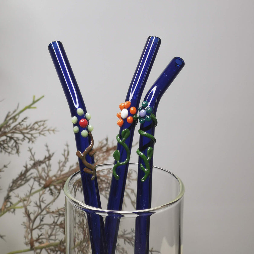 Flora Collection Glass Straws- Blue