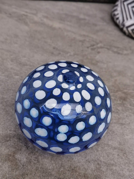 Art Glass Hand Blown Sphere - Sky n Polka