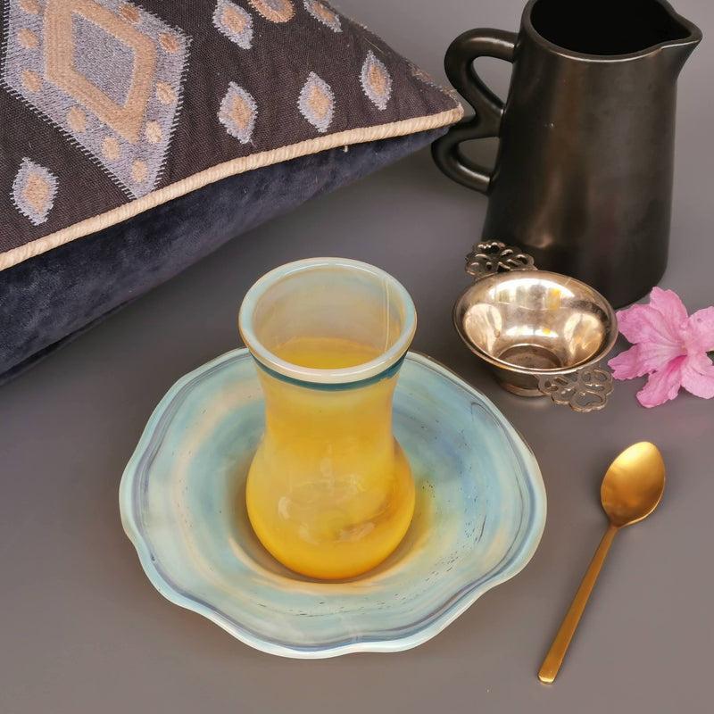 Exquisite Handblown Glass Turkish Tulip Cup and Saucer Set