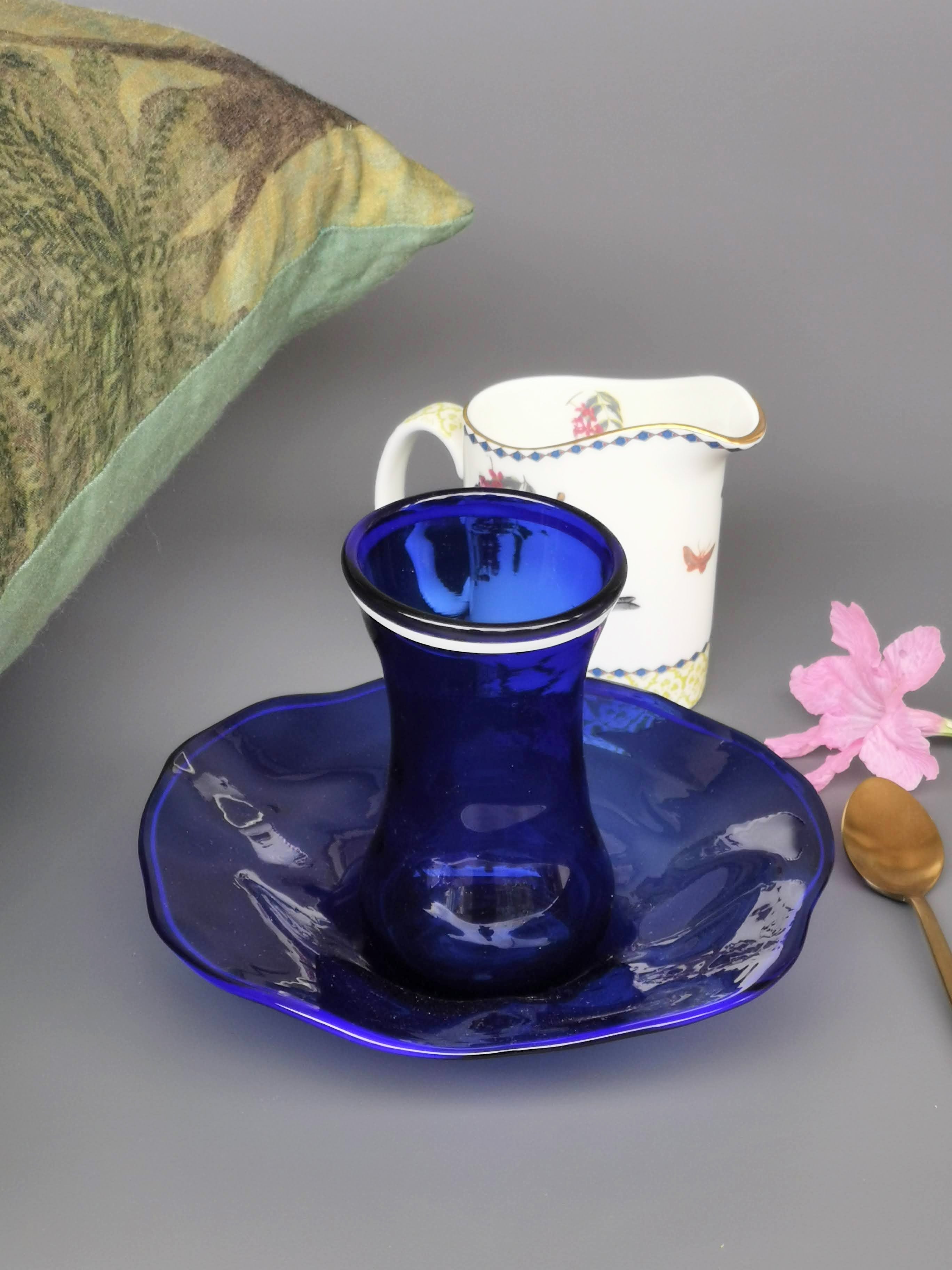 Handblown Glass Turkish Tulip Cup and Saucer Set