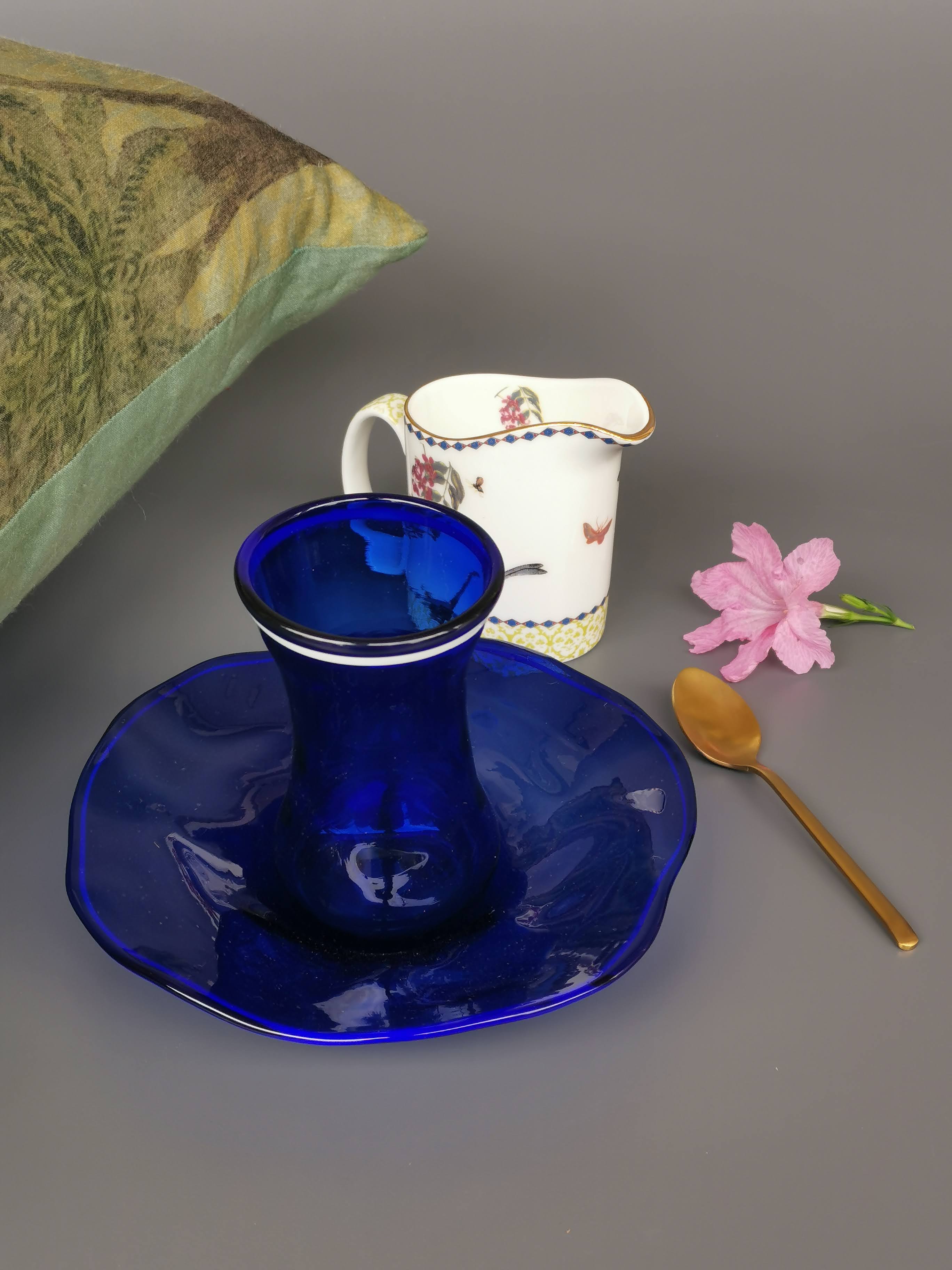 Handblown Glass Turkish Tulip Cup and Saucer Set