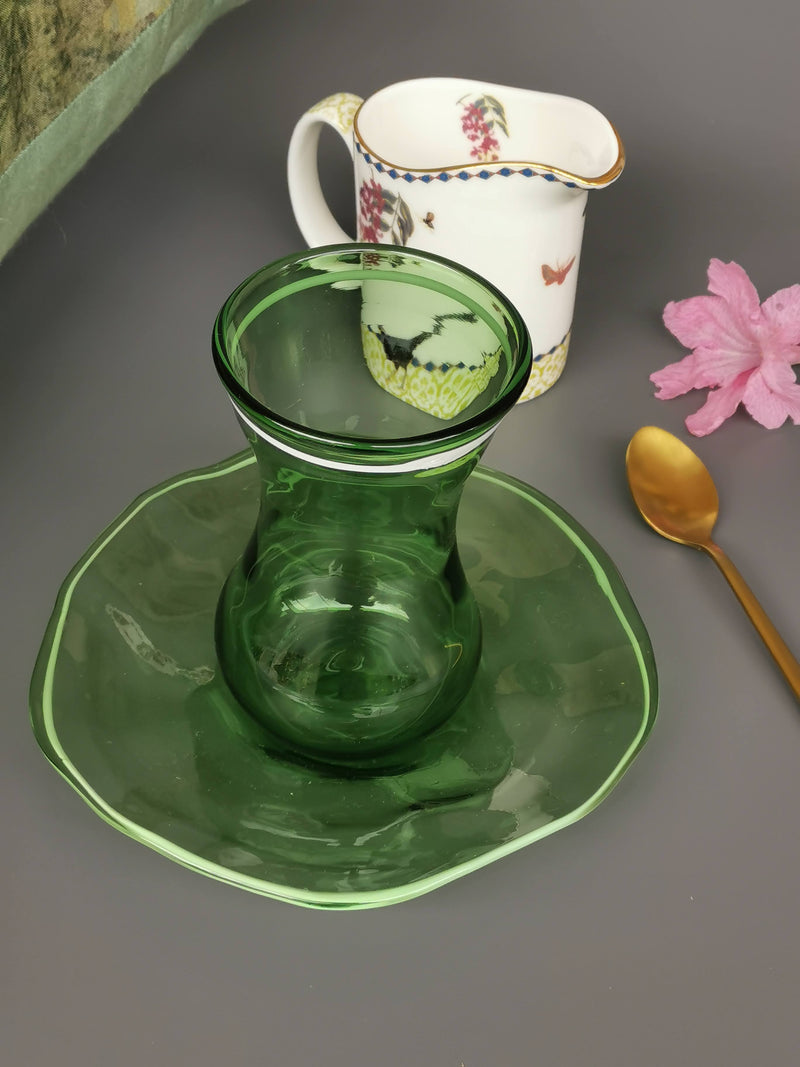 Exquisite Handblown Glass Turkish Tulip Cup and Saucer Set