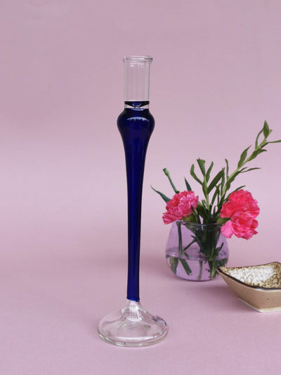 Elegant  vintage  glass candle holder - Brilliant Blue