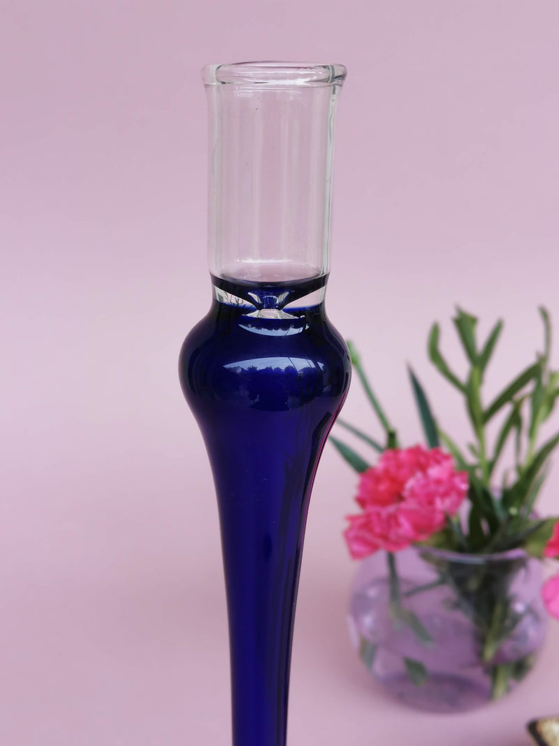 Elegant  vintage  glass candle holder - Brilliant Blue