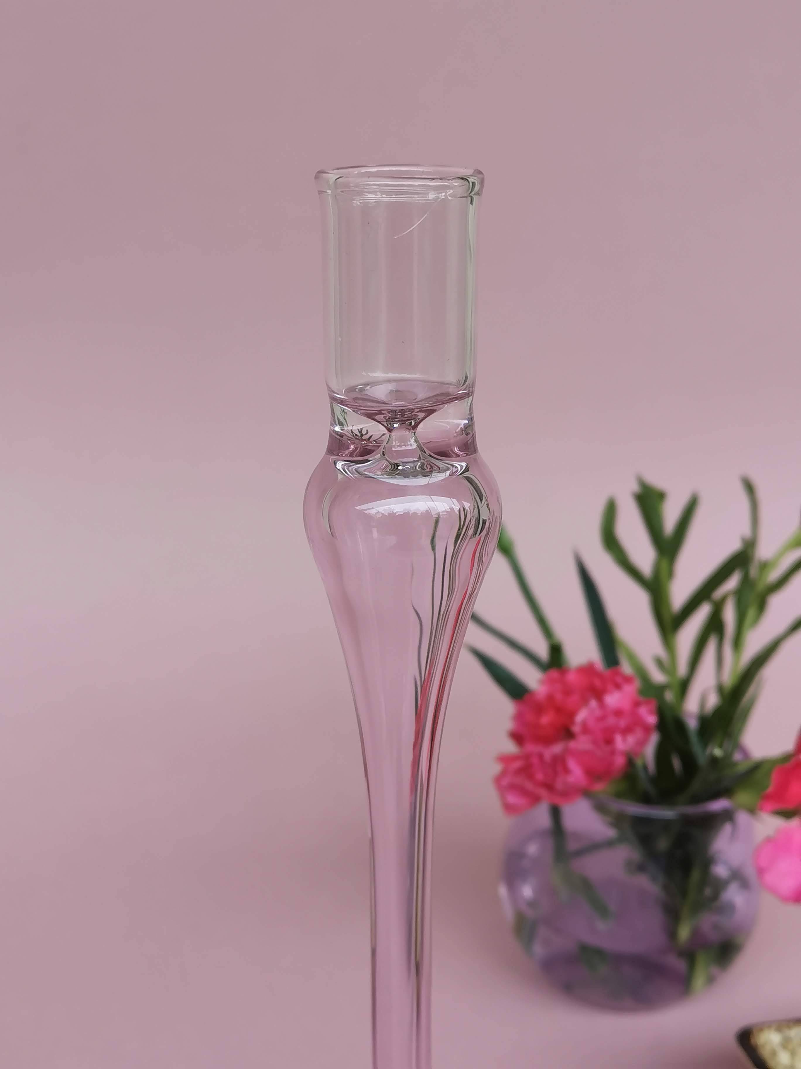 Vintage glass candle holder - Venus Pink