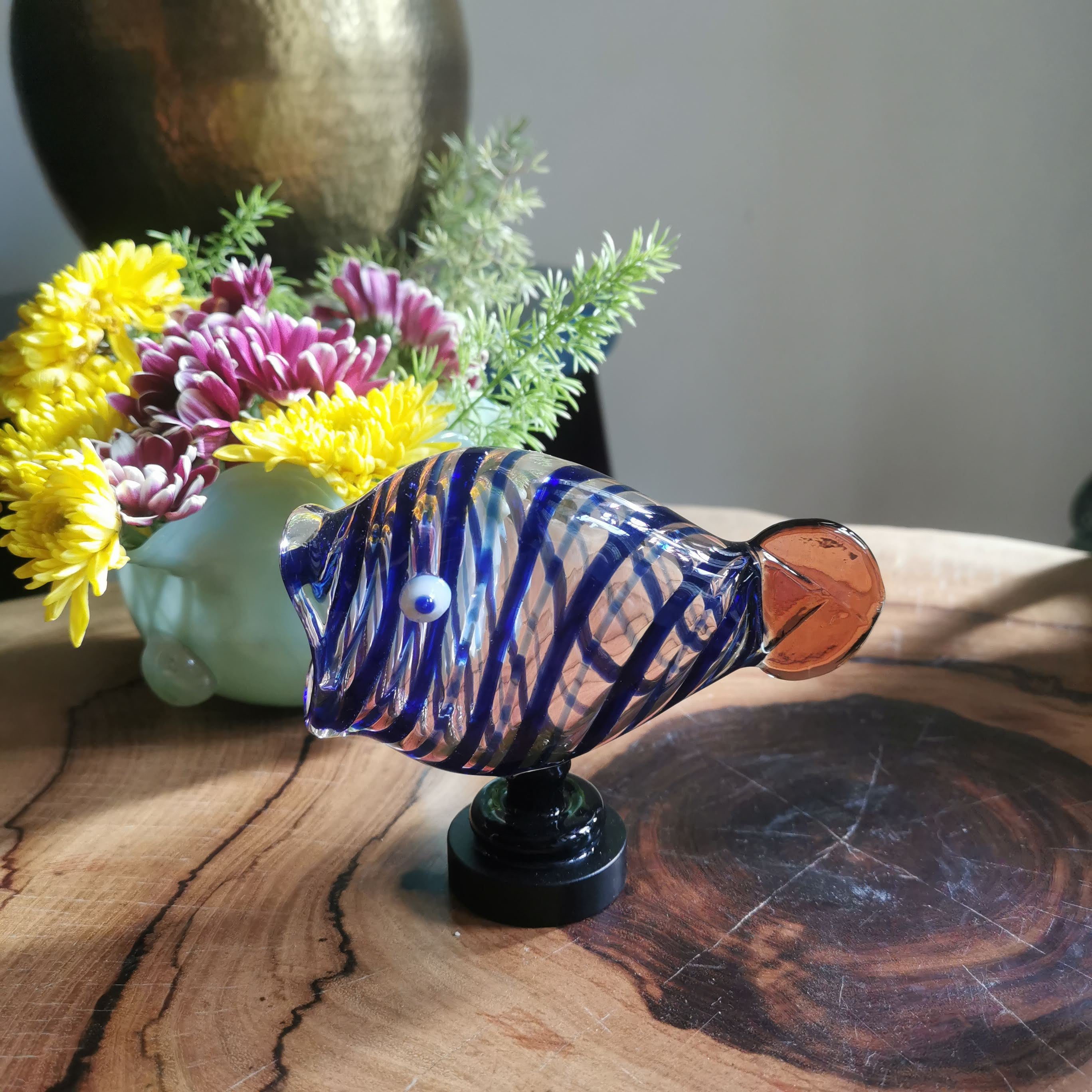 Fish Table Decor Glass- INDIGO