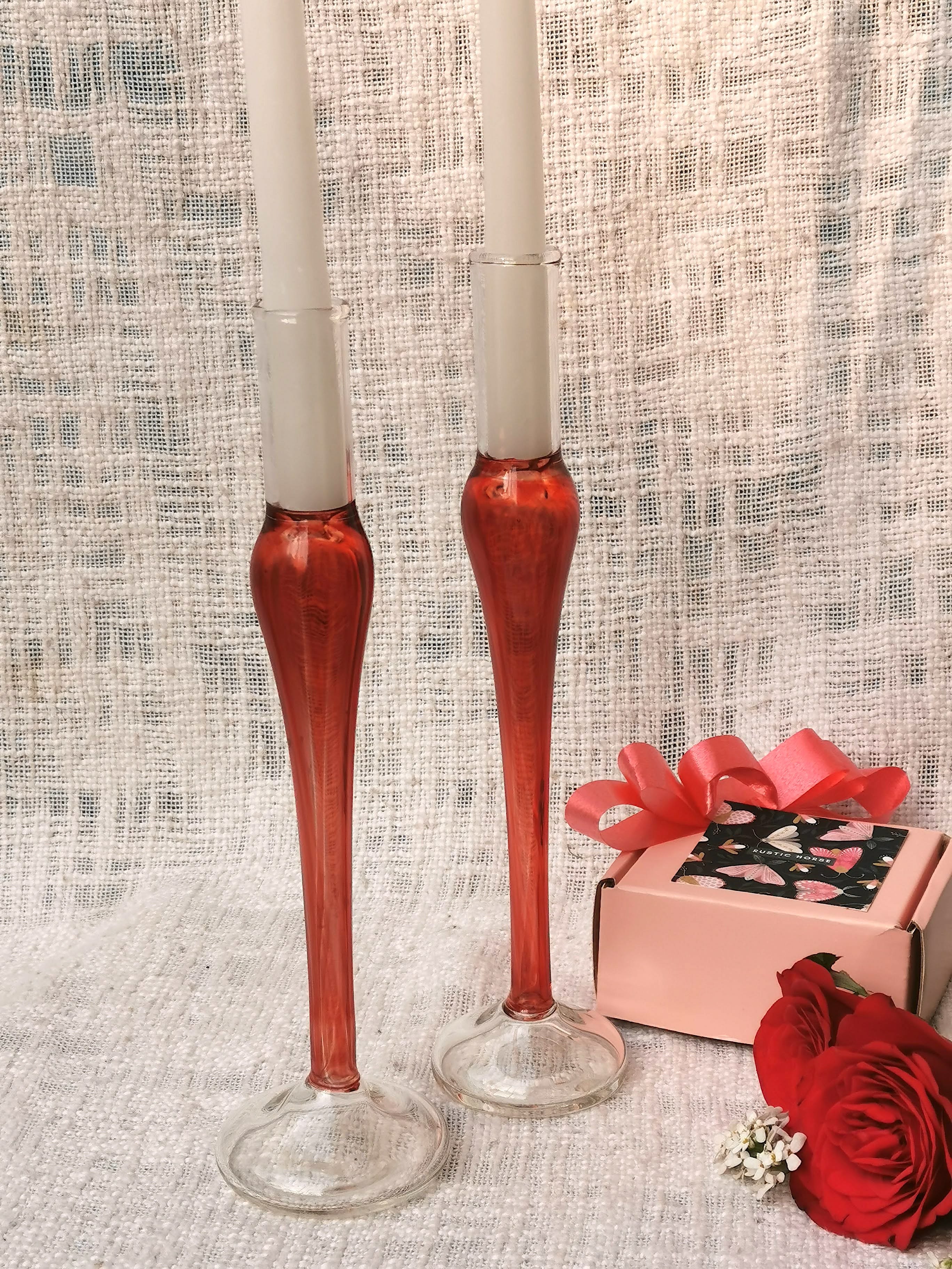 Murano Style  Vintage glass candle holder - Fire Red