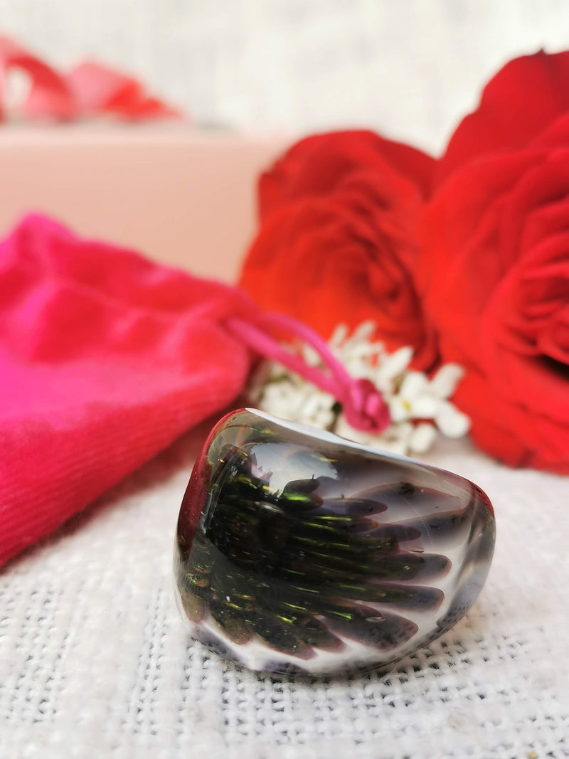 Handblown Glass Rings for Women | Artisan Crafted Jewelry ( Black Art Glass)
