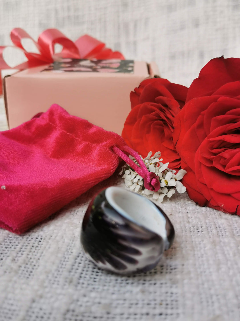 Handblown Glass Rings for Women | Artisan Crafted Jewelry ( Black Art Glass)