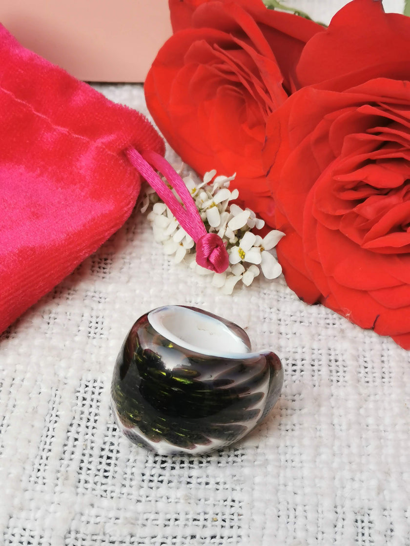 Handblown Glass Rings for Women | Artisan Crafted Jewelry ( Black Art Glass)