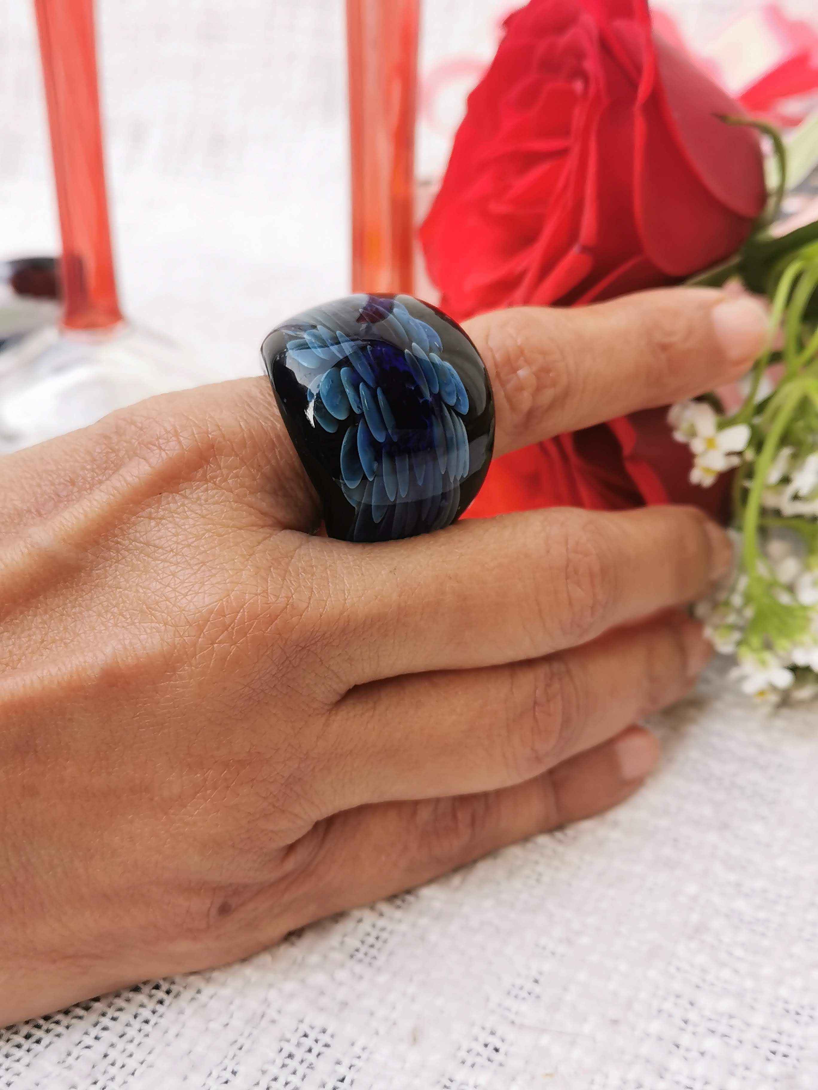 Glass Rings for Women | Artisan Crafted Jewelry ( Blue Art Glass)