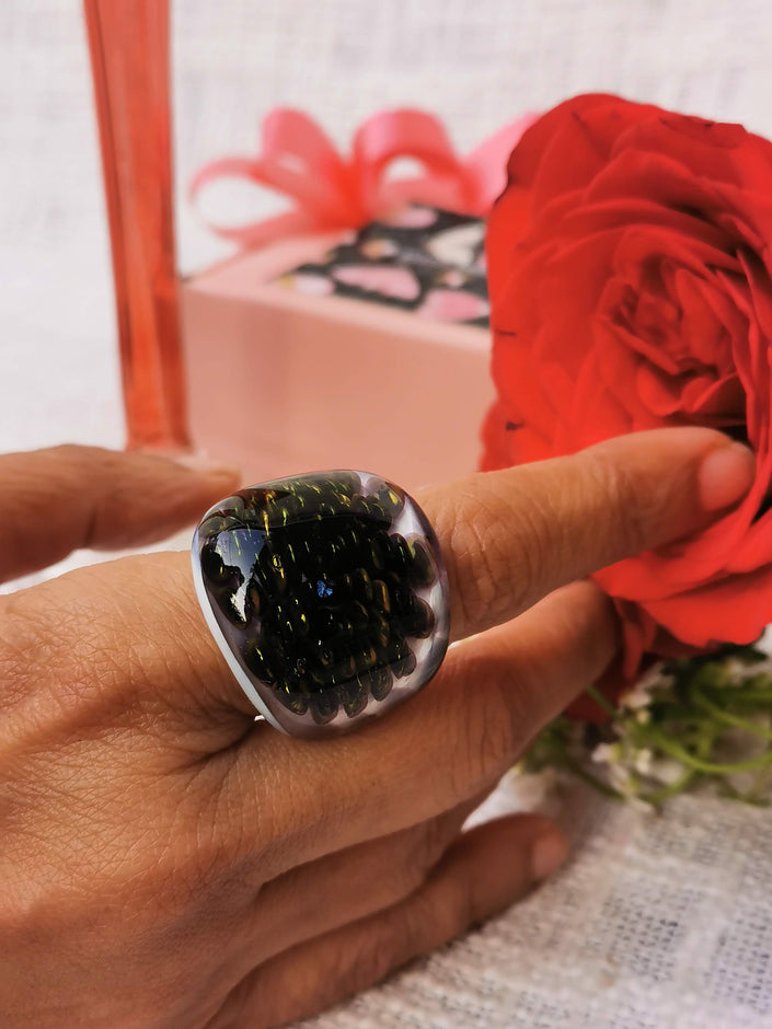 Handblown Glass Rings for Women | Artisan Crafted Jewelry ( Black Art Glass)