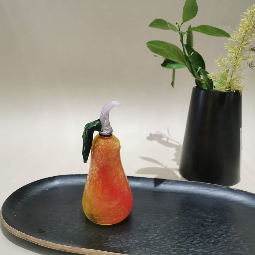 Murano Glass Style Decoration- Red Yellow Pear Art Glass