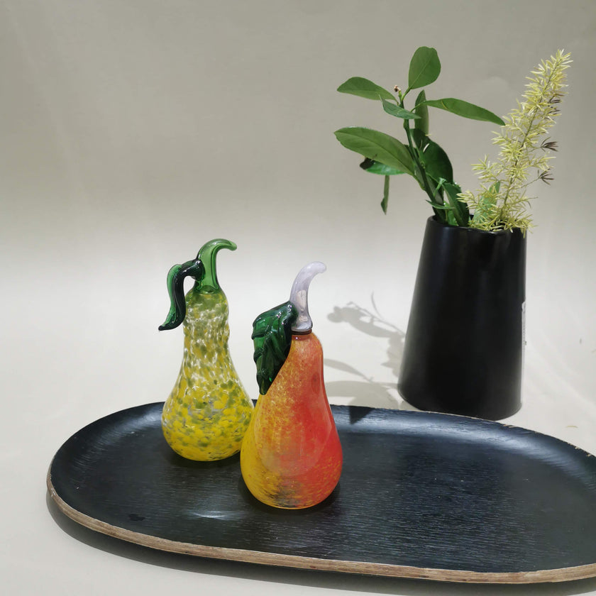 Murano Glass Style Decoration- Red Yellow Pear Art Glass