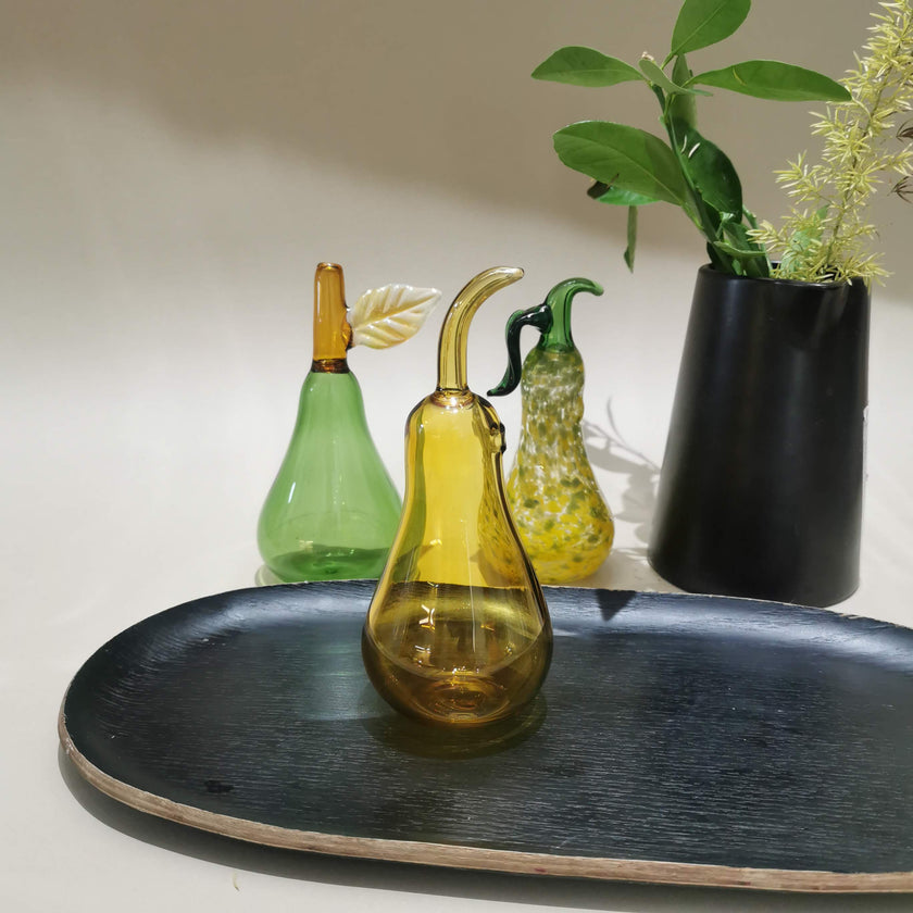 Murano Glass Style Decoration- Pear Amber