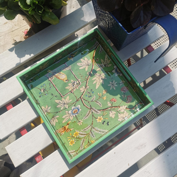 New Bird Green  Tray/ Serving Tray/  Home decor Tray- 10 inches