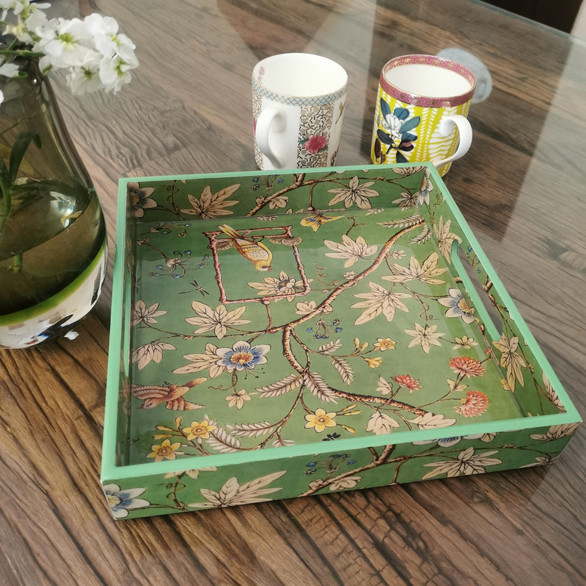 New Bird Green  Tray/ Serving Tray/  Home decor Tray- 10 inches