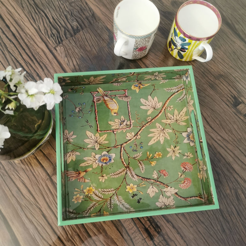 New Bird Green  Tray/ Serving Tray/  Home decor Tray- 10 inches