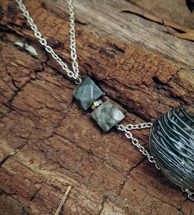 Lovers Embrace- Necklace (Smoke with Natural Cat’s Eye Crystal)