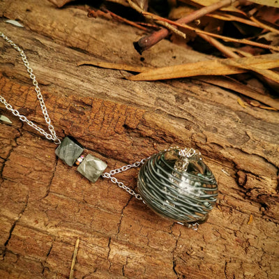 Lovers Embrace- Necklace (Smoke with Natural Cat’s Eye Crystal)