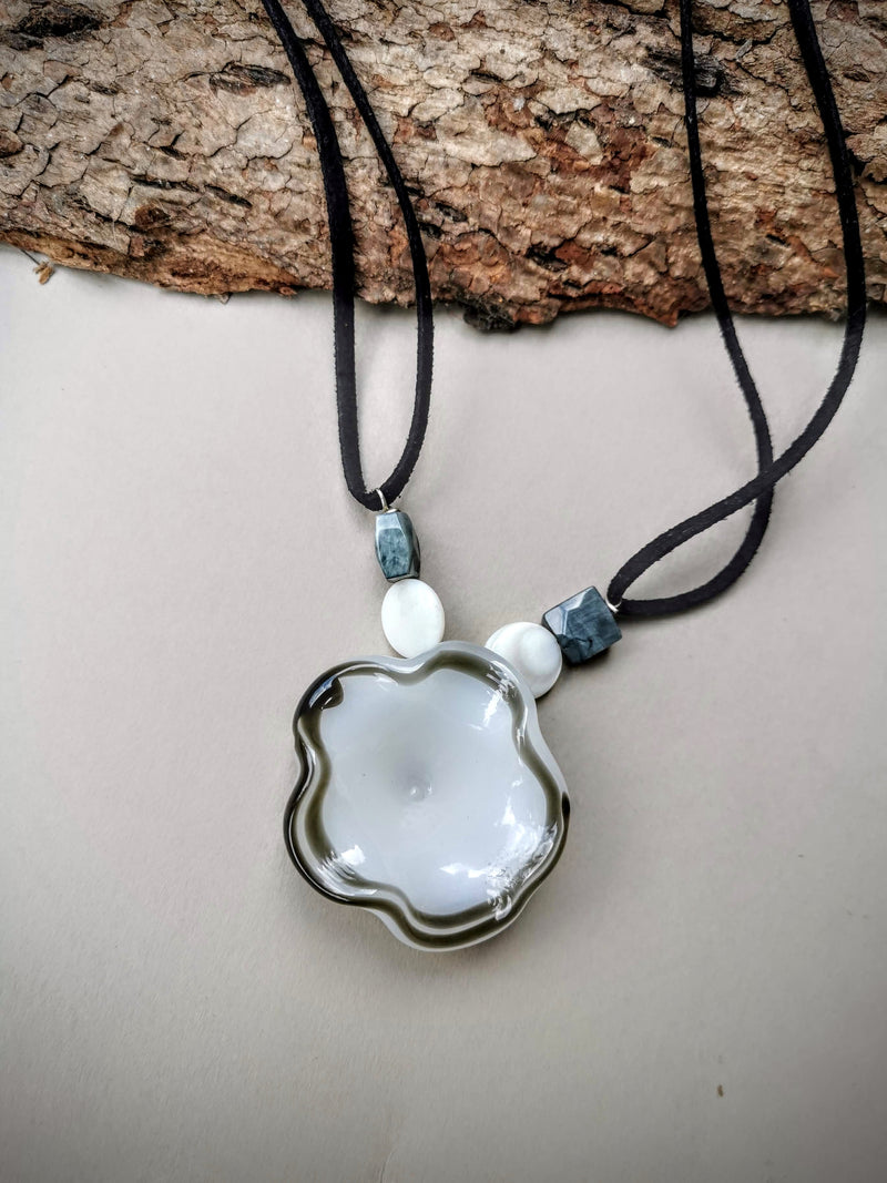 White Glass Petal Necklace