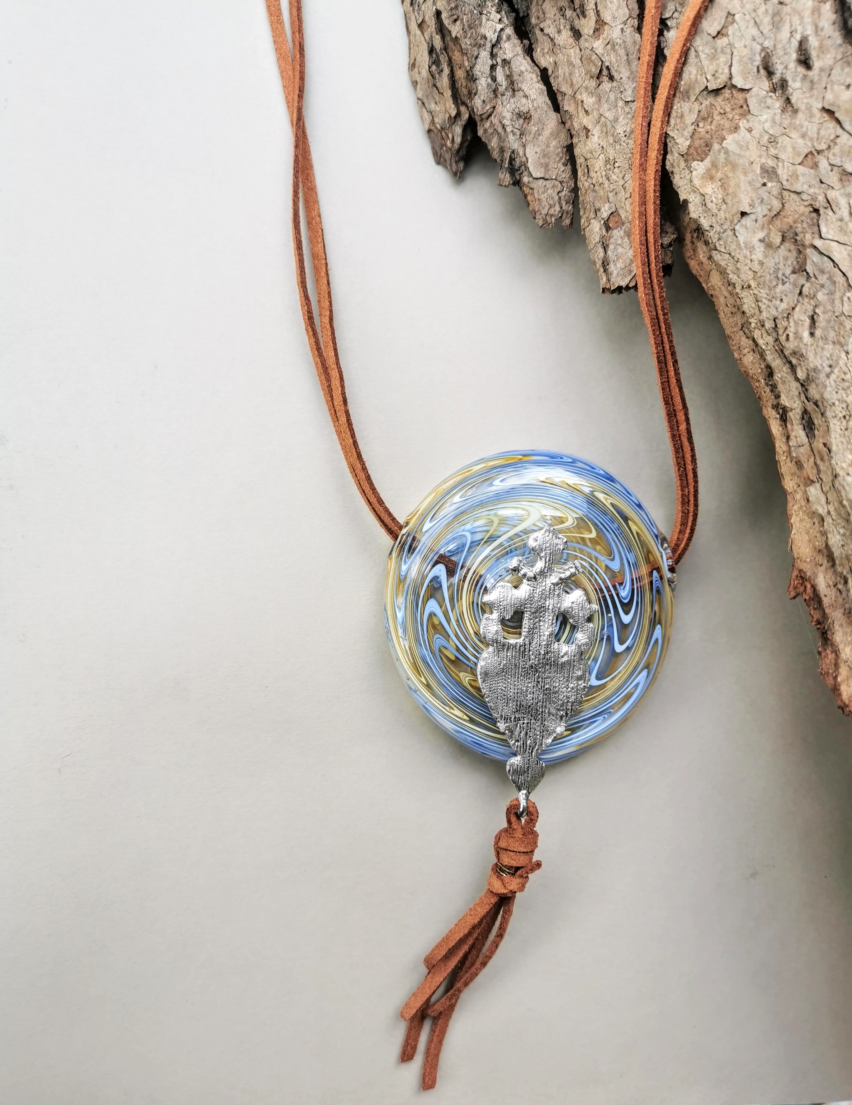 Metal Goddess in  Vortex- Abstract Glass Art Necklace