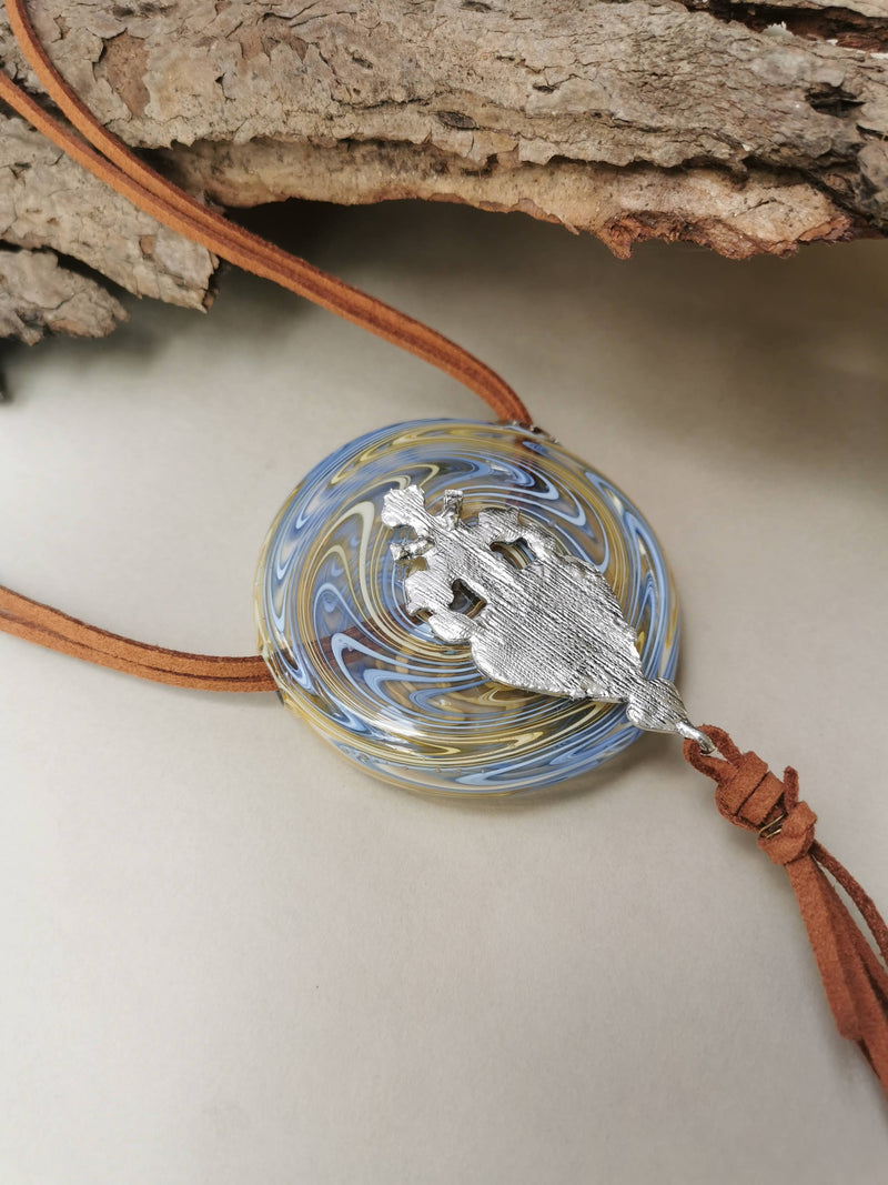 Metal Goddess in  Vortex- Abstract Glass Art Necklace