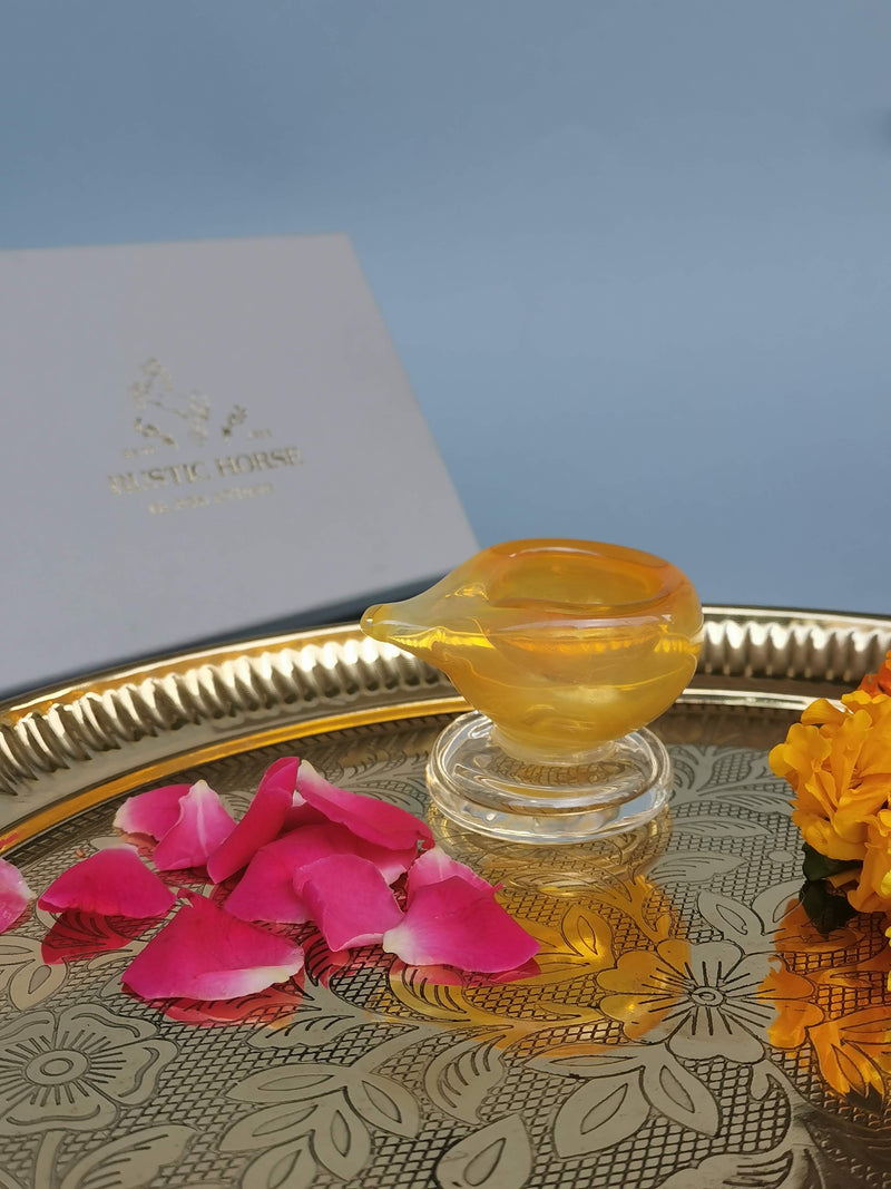 Art Glass Puja Diya-  Kesari Kiran (Set of 2)