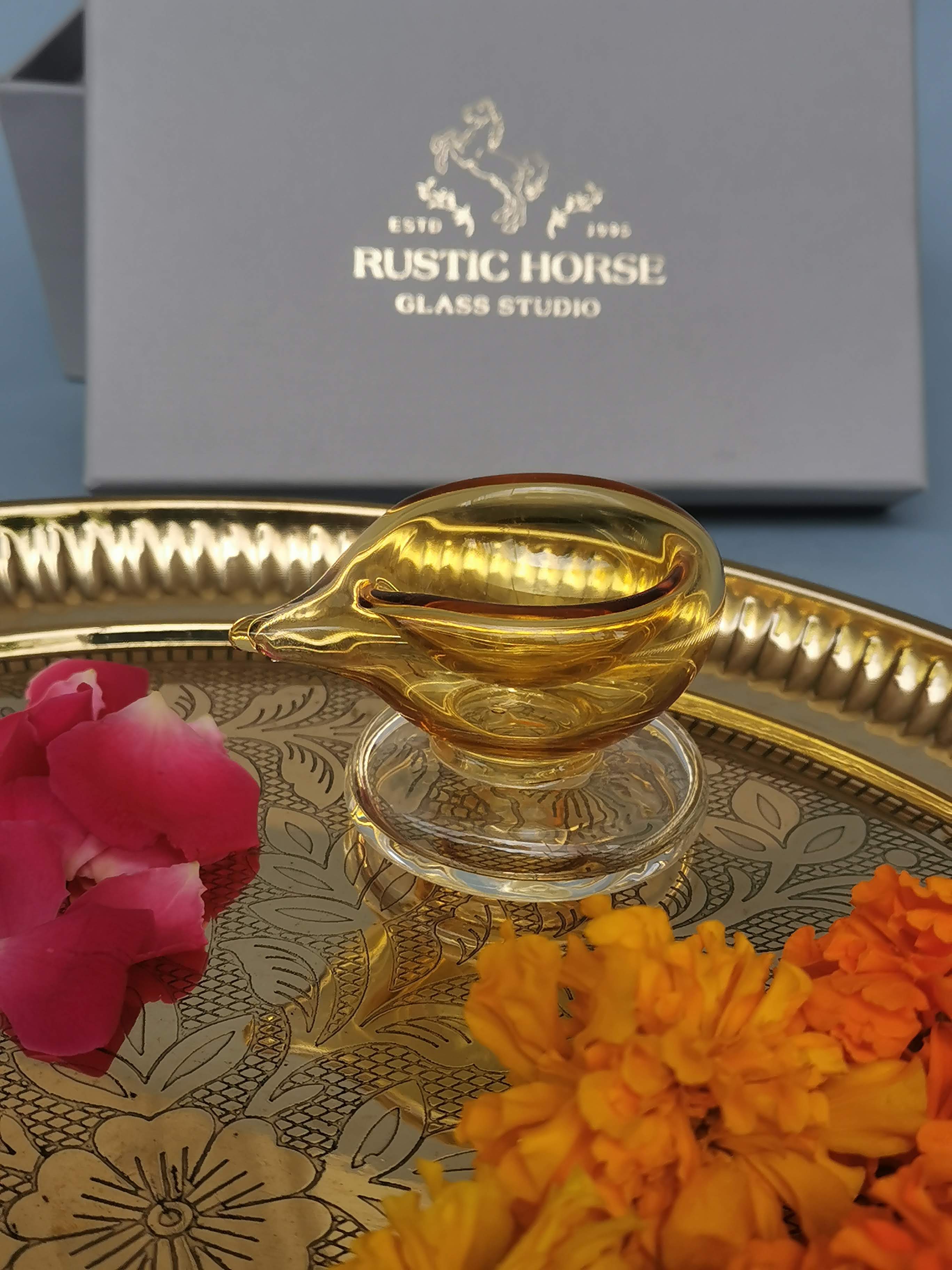 Art Glass Puja Diya-  Ambar Jyot