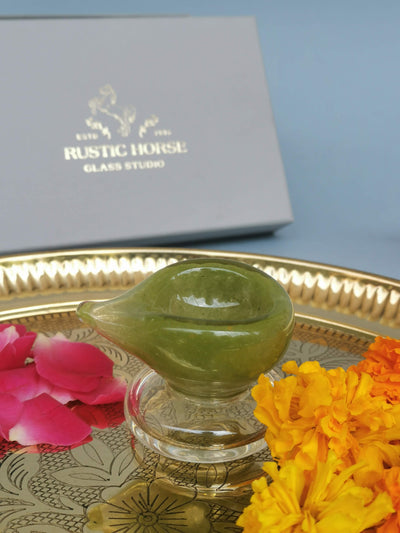 Art Glass Puja Diya-  Mehndi ki Mehak (set of 2 Festive Pack)