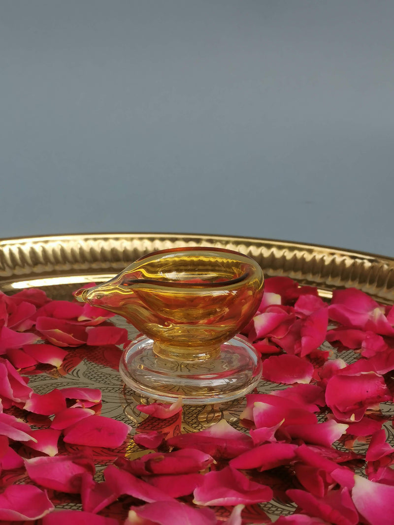 Art Glass Puja Diya-  Ambar Jyot (Set of 2)