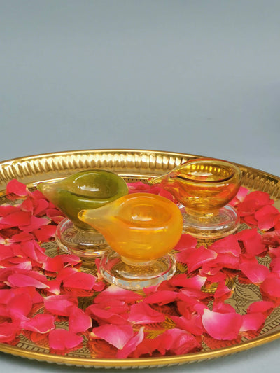 Art Glass Puja Diya-  Kesari Kiran (Set of 2)