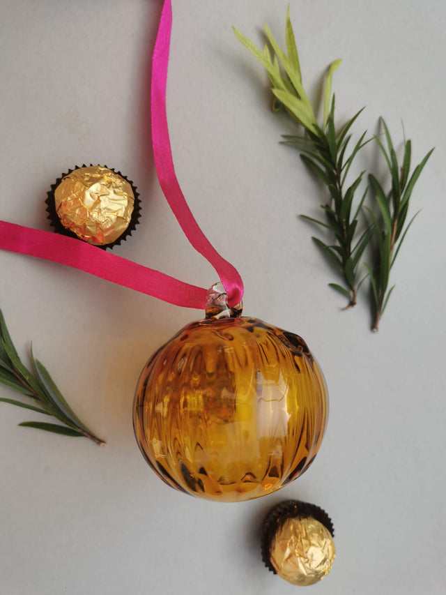 Amber Flute-  Handblown Glass Ornament