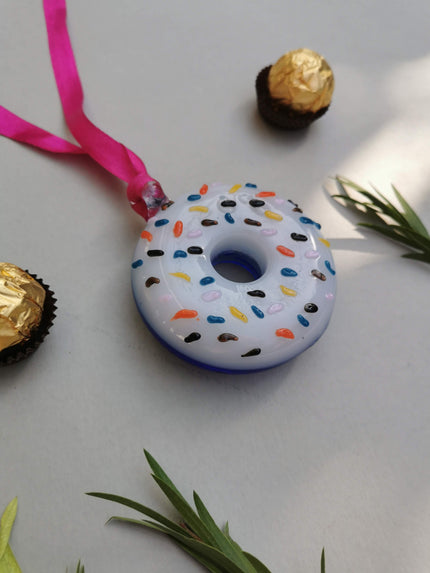 Handblown Glass Donut Ornaments- IceBlue