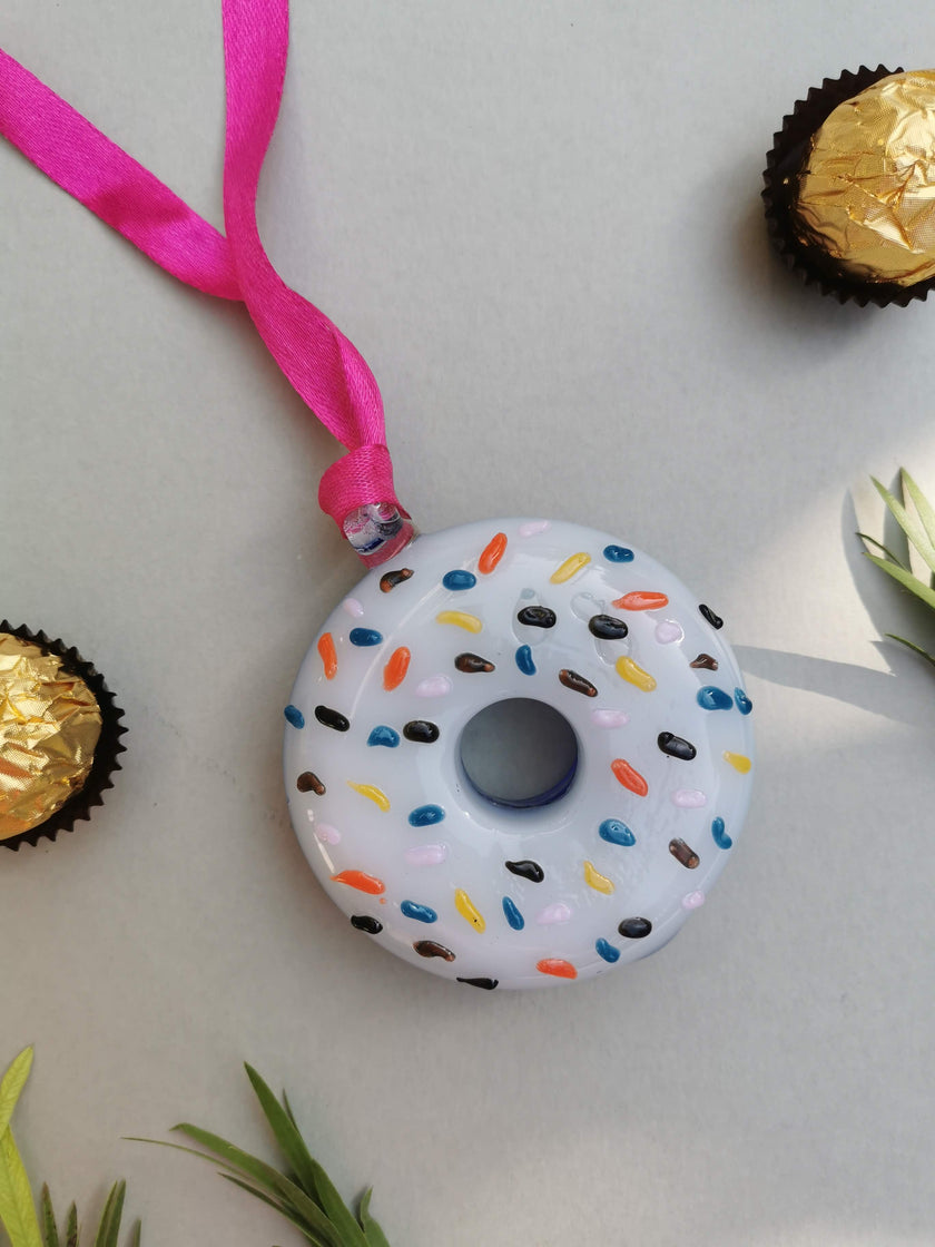 Handblown Glass Donut Ornaments- IceBlue