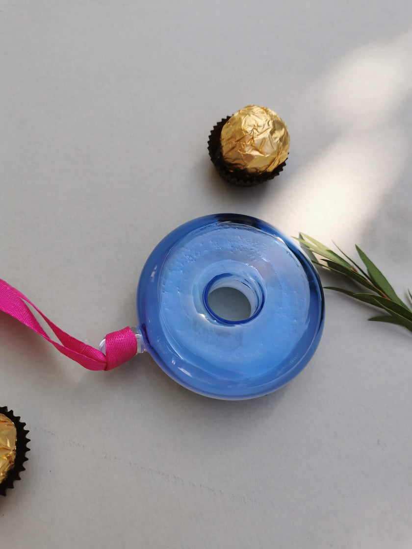 Handblown Glass Donut Ornaments- IceBlue