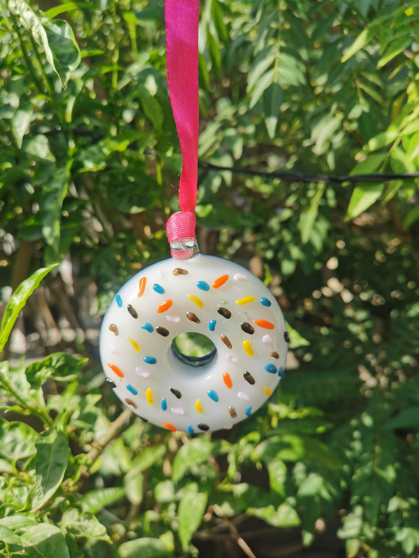 Handblown Glass Donut Ornaments- IceBlue