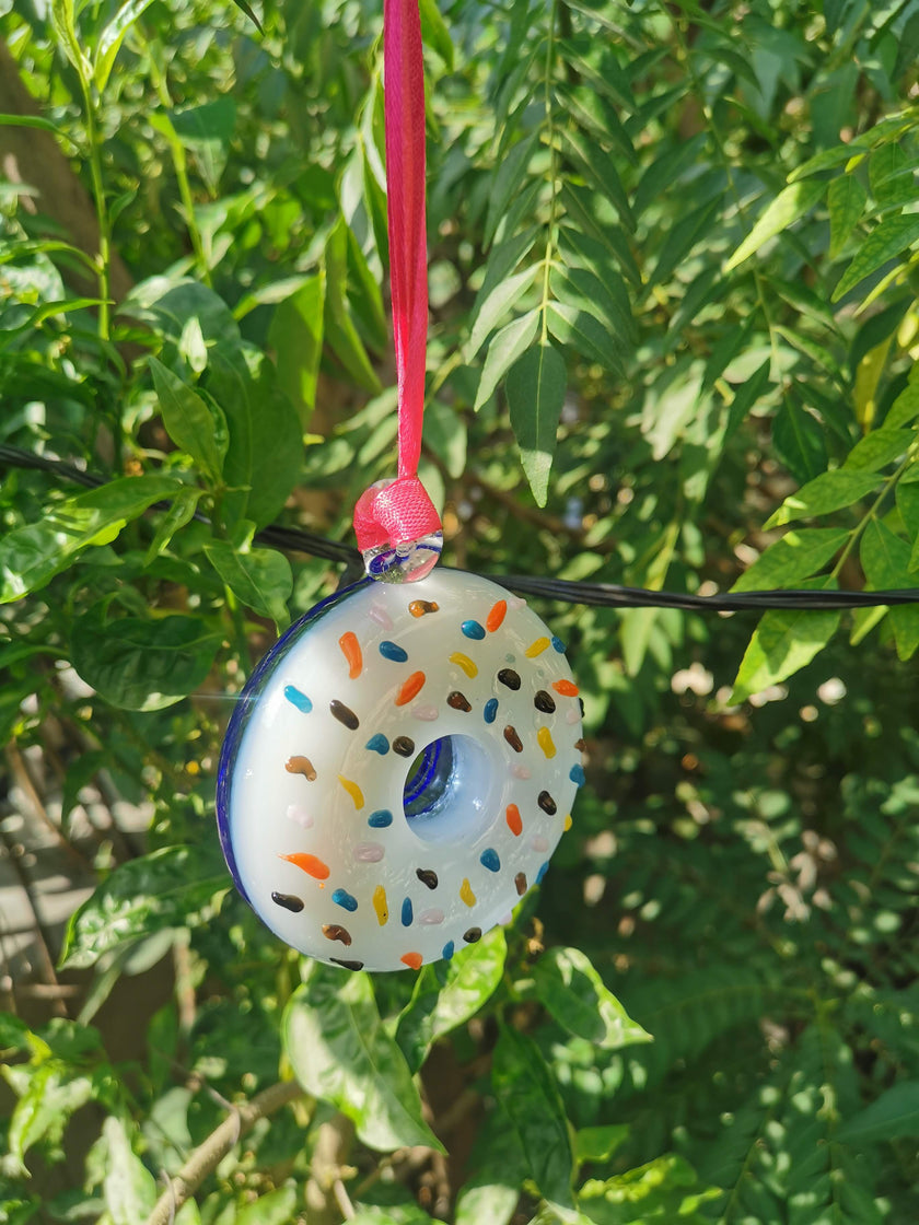 Handblown Glass Donut Ornaments- IceBlue