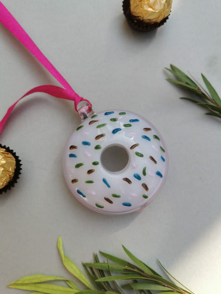 Handblown Glass Donut Ornaments- IcePink