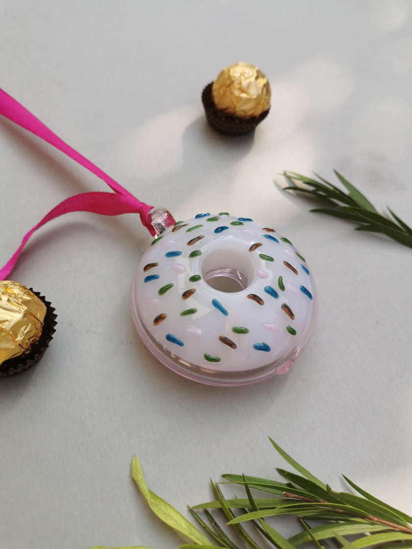 Handblown Glass Donut Ornaments- IcePink