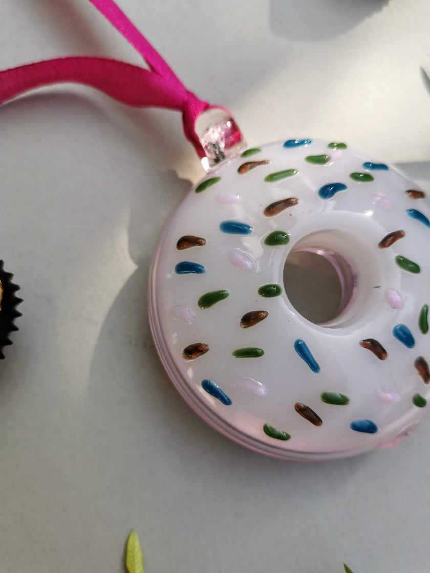 Handblown Glass Donut Ornaments- IcePink