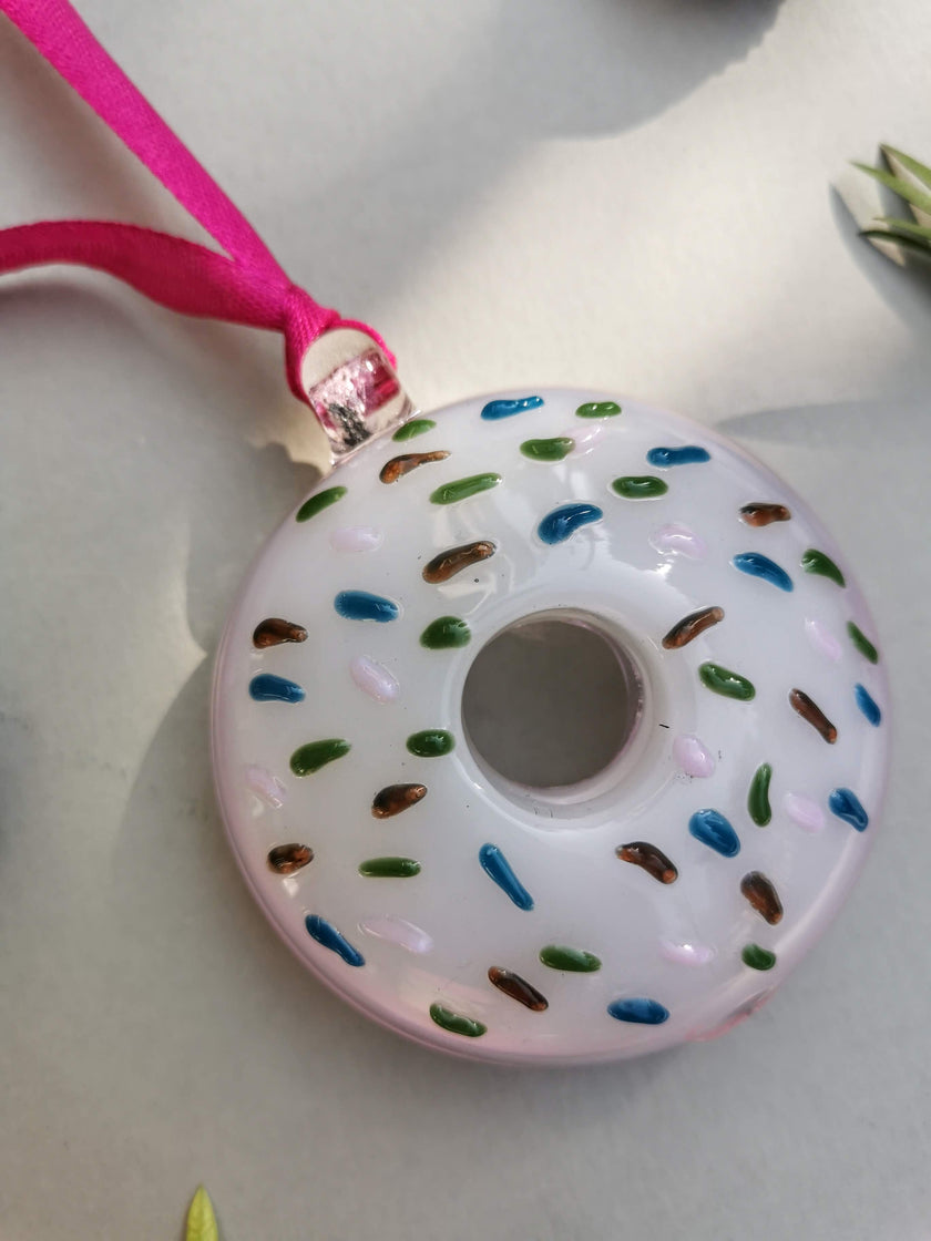 Handblown Glass Donut Ornaments- IcePink