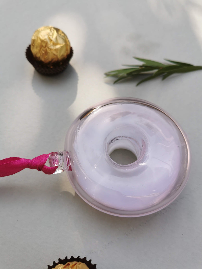 Handblown Glass Donut Ornaments- IcePink