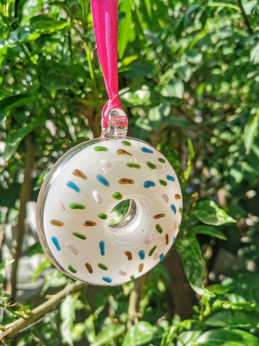 Handblown Glass Donut Ornaments- IcePink