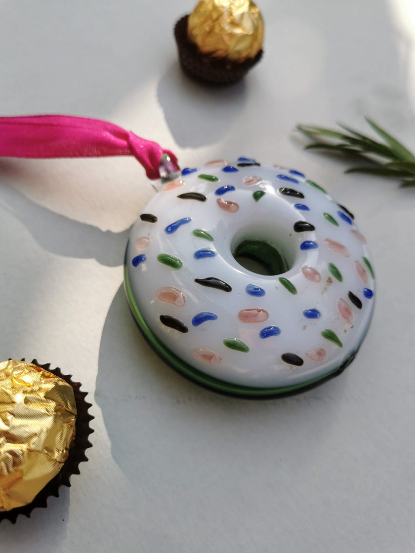 Handblown Glass Donut Ornaments- IceGreen