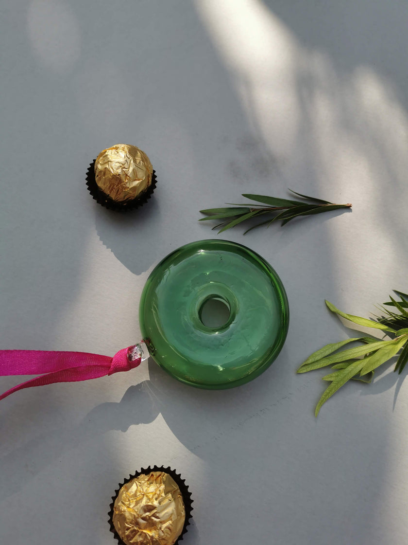 Handblown Glass Donut Ornaments- IceGreen