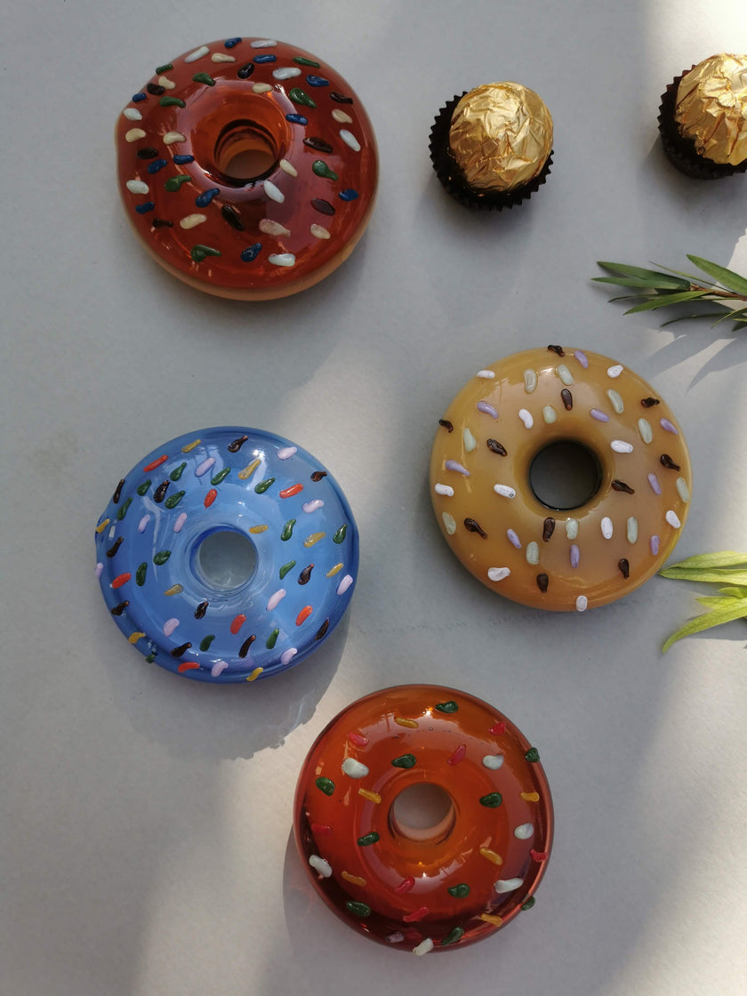 Retro Glass Donut Sculpture- Amber Color
