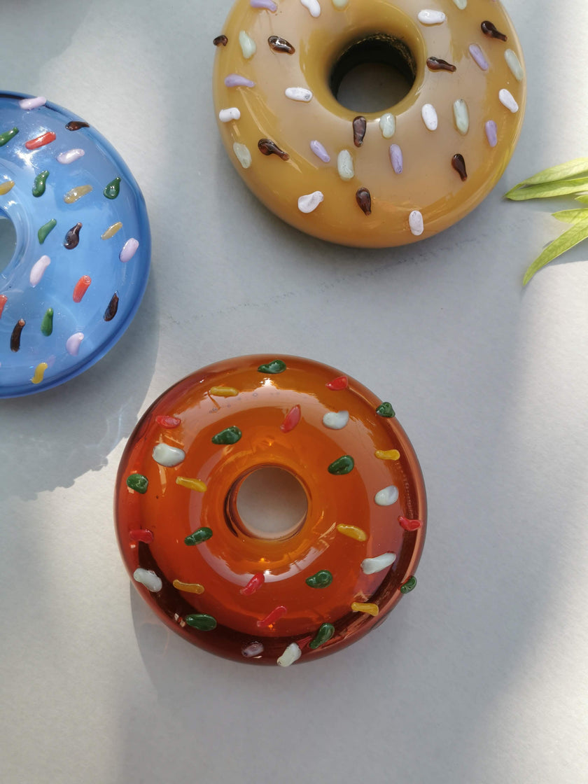 Retro Glass Donut Sculpture- Amber Color