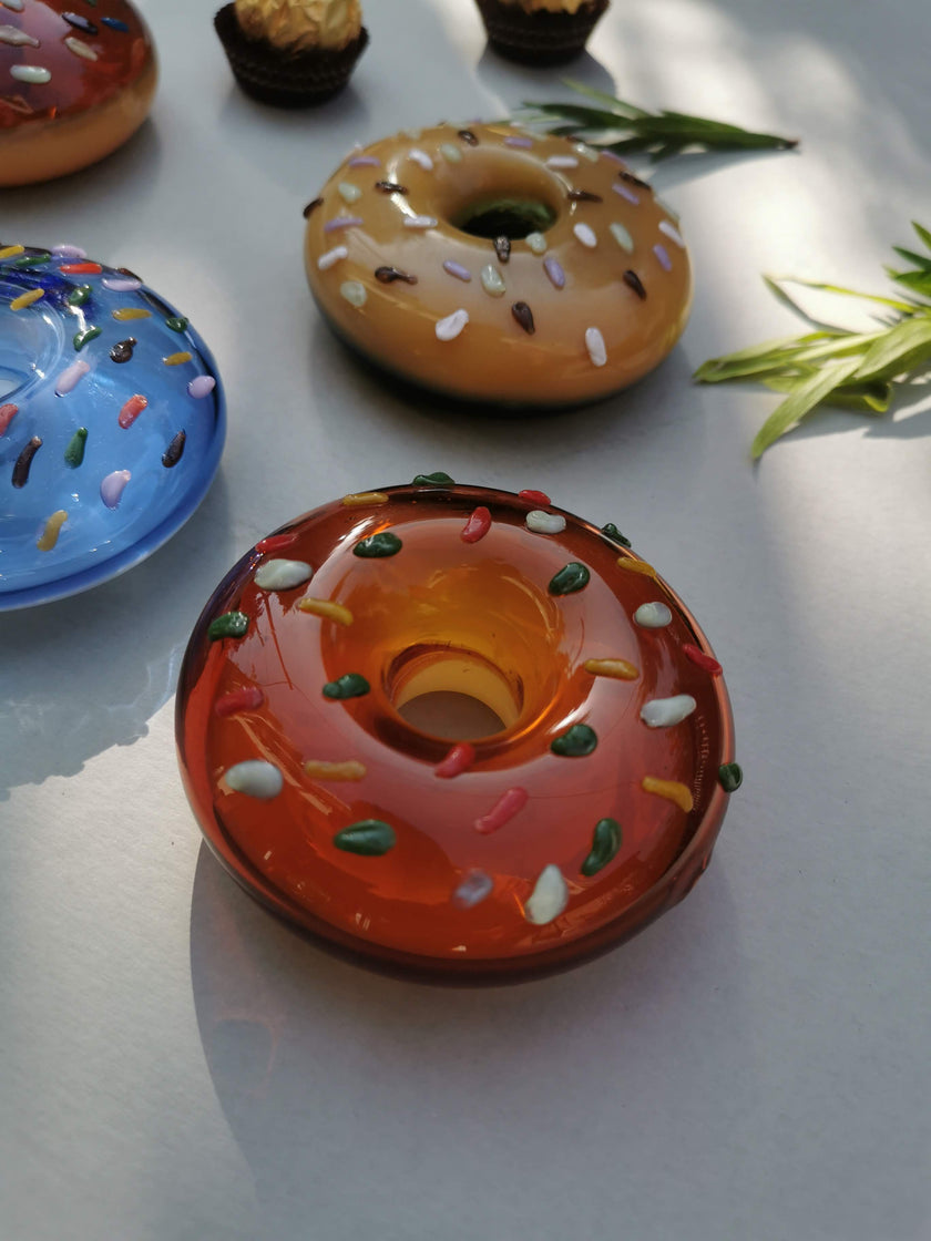 Retro Glass Donut Sculpture- Amber Color